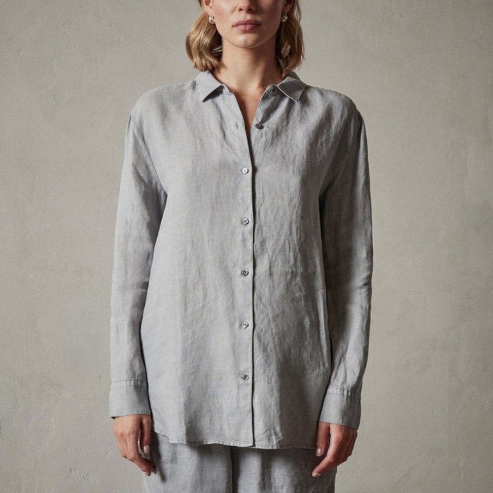 JAMES PERSE LIGHTWEIGHT LINEN SHIRT IN BREEZE PIGMENT SZ 1/S